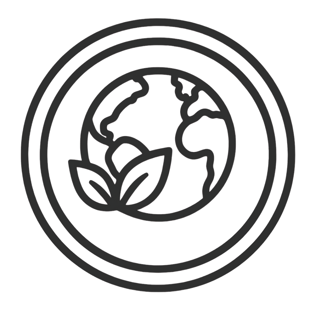 Eco friendly Icon of a globe with leaves inside a circle on a white background
