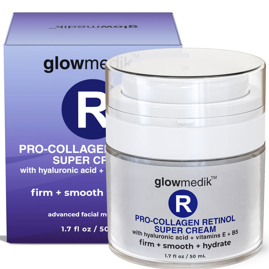 Glowmedik Pro-Collagen Retinol Super Cream jar with packaging in the background
