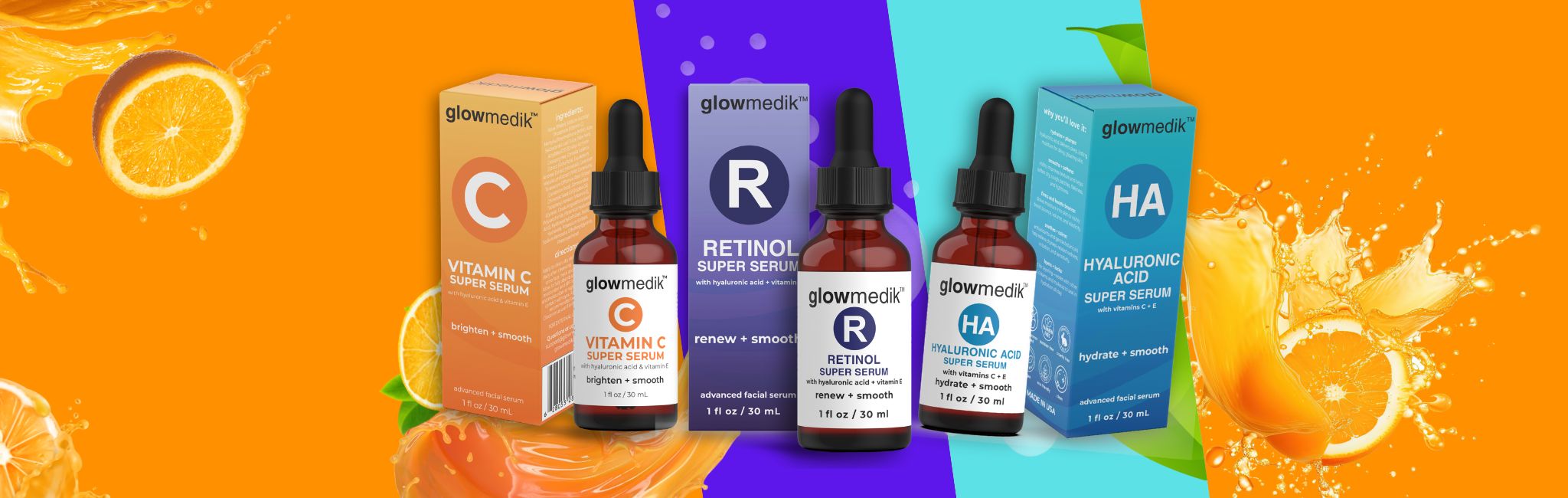 Vitamins and supplements with colorful packaging on a vibrant orange background