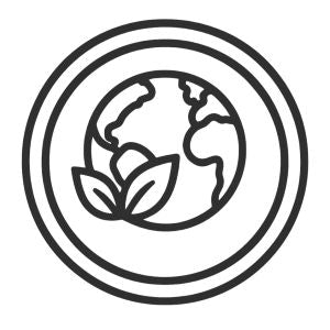 Icon of a globe with leaves inside a circular border on a white background earth friendly