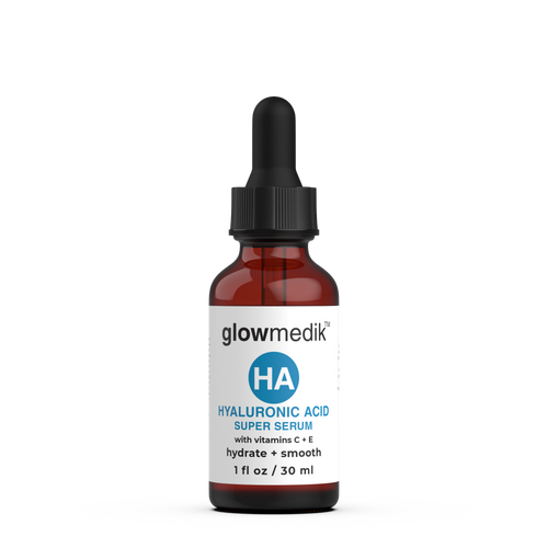 Glowmedik hyaluronic acid serum bottle with dropper on a white background