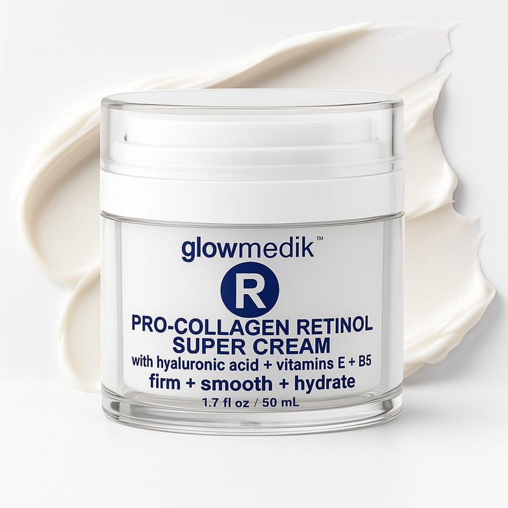 Glowmedik Pro-Collagen Retinol Super Cream jar on a white background