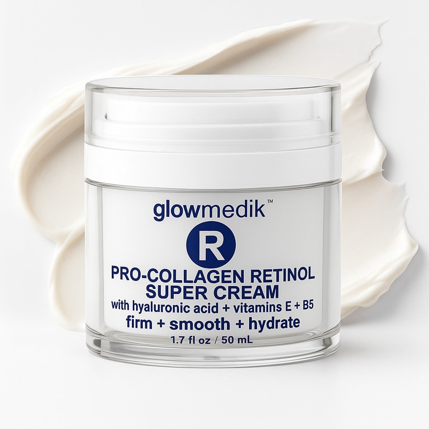 Glowmedik Pro-Collagen Retinol Super Cream jar on a white background