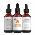 Three bottles of Glowmedik Vitamin C Super Serum on a white background