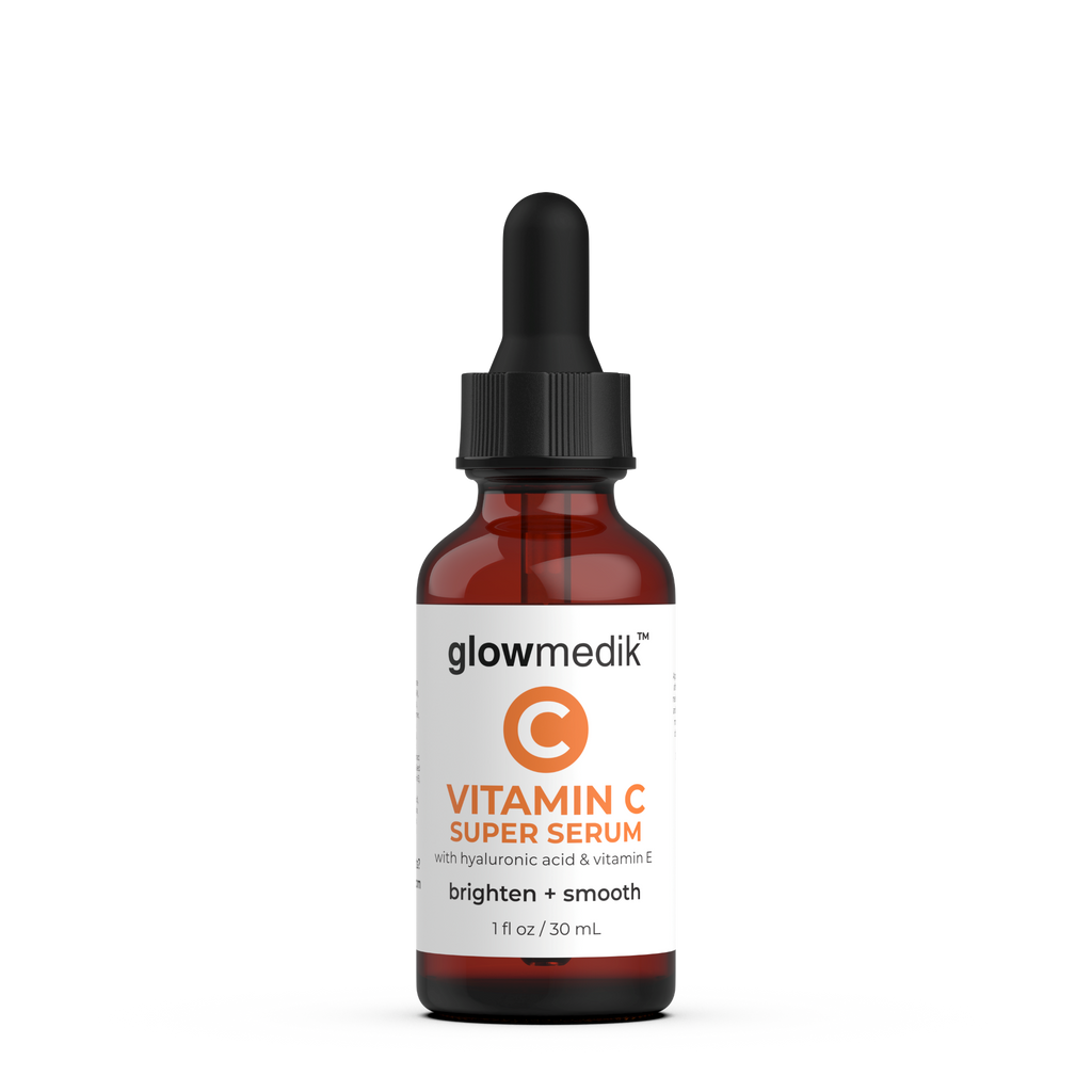 Glowmedik Vitamin C Super Serum bottle with dropper on a white background