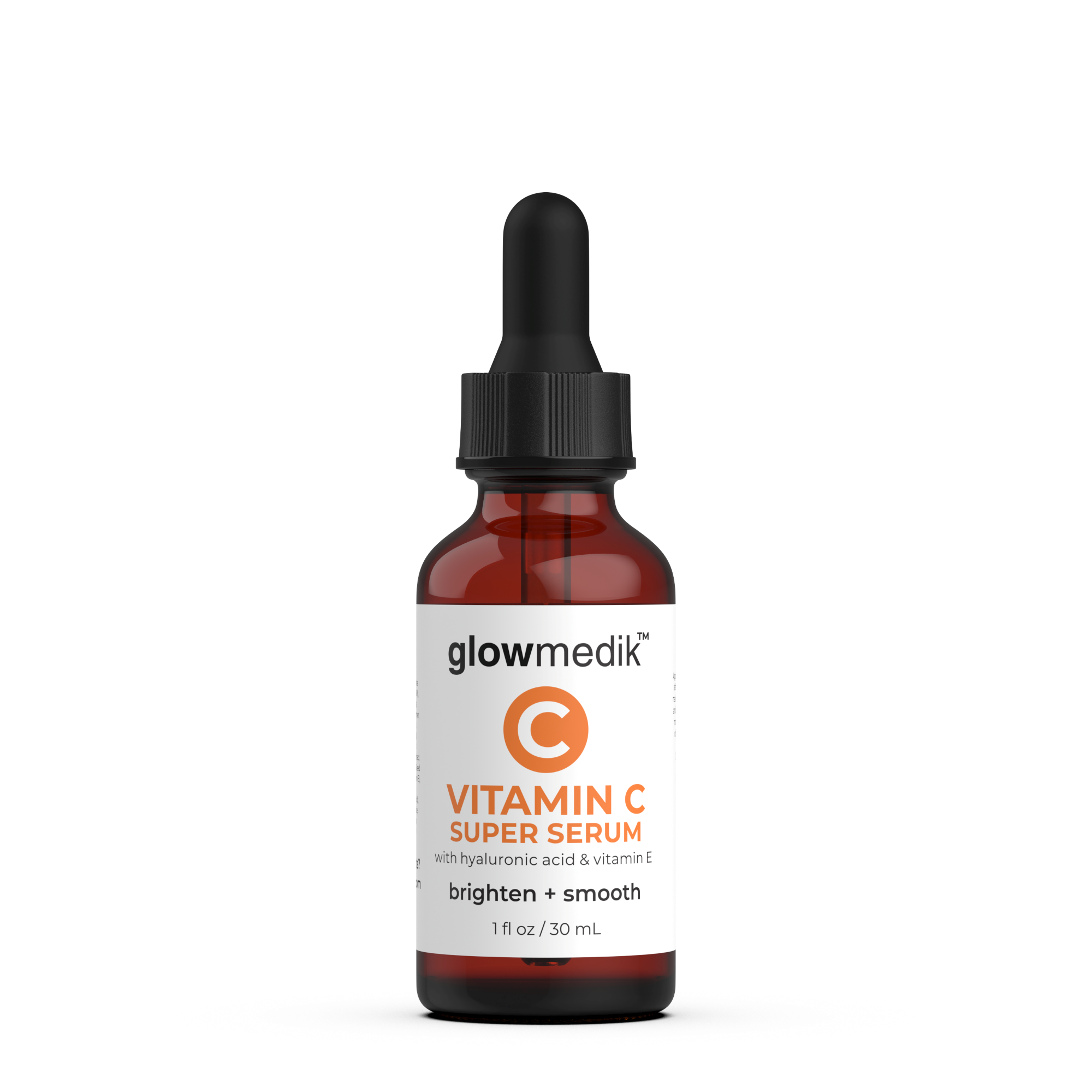 Glowmedik Vitamin C Super Serum bottle with dropper on a white background