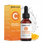 Glowmedik Vitamin C Super Serum bottle and packaging with an orange slice on a white background